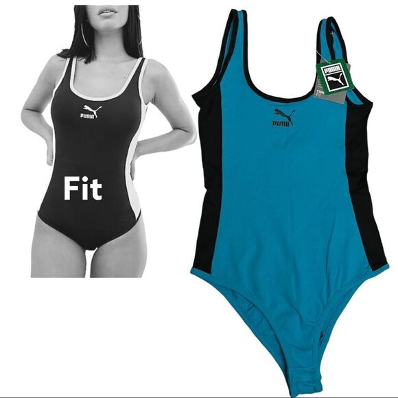 Puma Classic Bodysuit Scoop Back Blue Black Casual Sporty - Picture 1 of 12